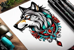 Neo traditional wolf head tattoo idea