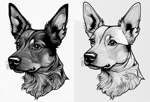 Koolie cross kelpie portrait tattoo idea