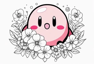 kirby surrounded by flowers holding a crystal tattoo idea