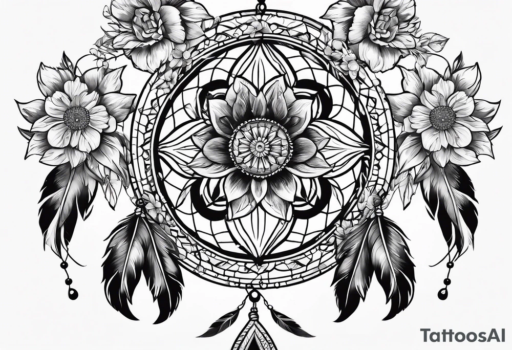 dream catcher with flowers tattoo idea