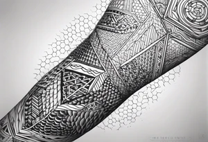 Honey comb full leg sleeve male geometric tattoo idea