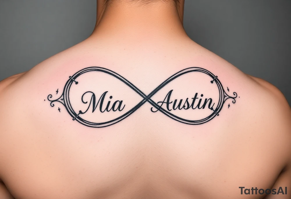 Infinity symbol with the name's Mia and Austin tattoo idea