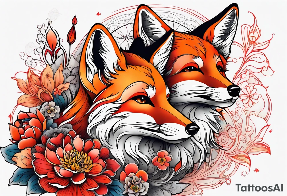 Foxes and flowers tattoo idea