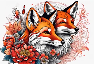 Foxes and flowers tattoo idea