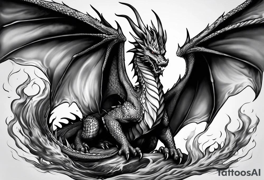 A dragon burning in flames tattoo idea