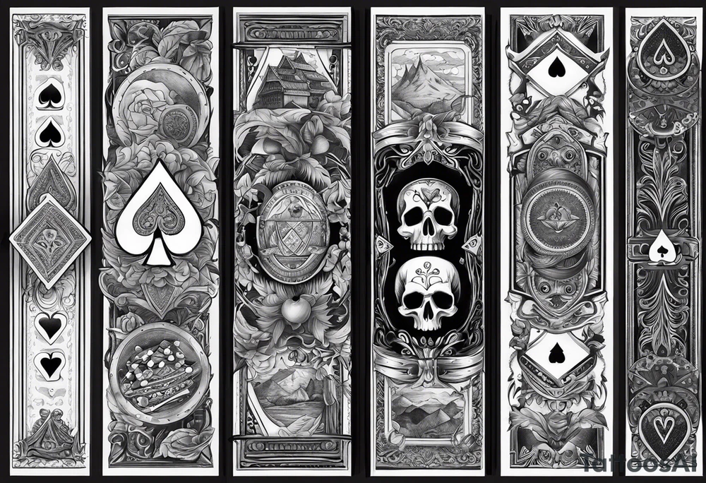 wild west sleeve with playing cards, dice tattoo idea