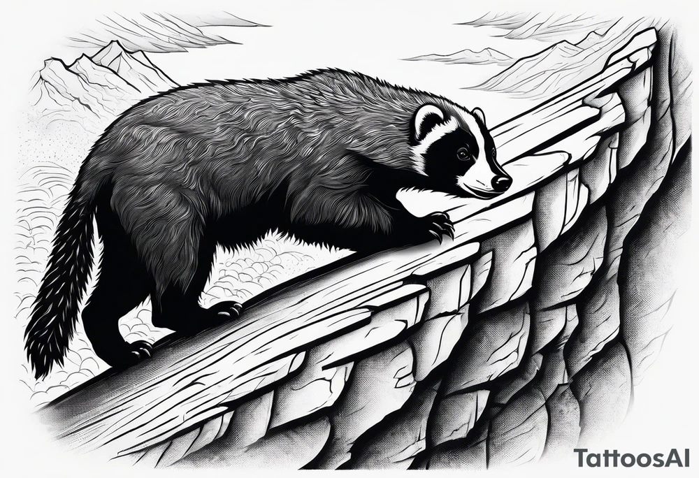 honey badger climbing up steep wall tattoo idea