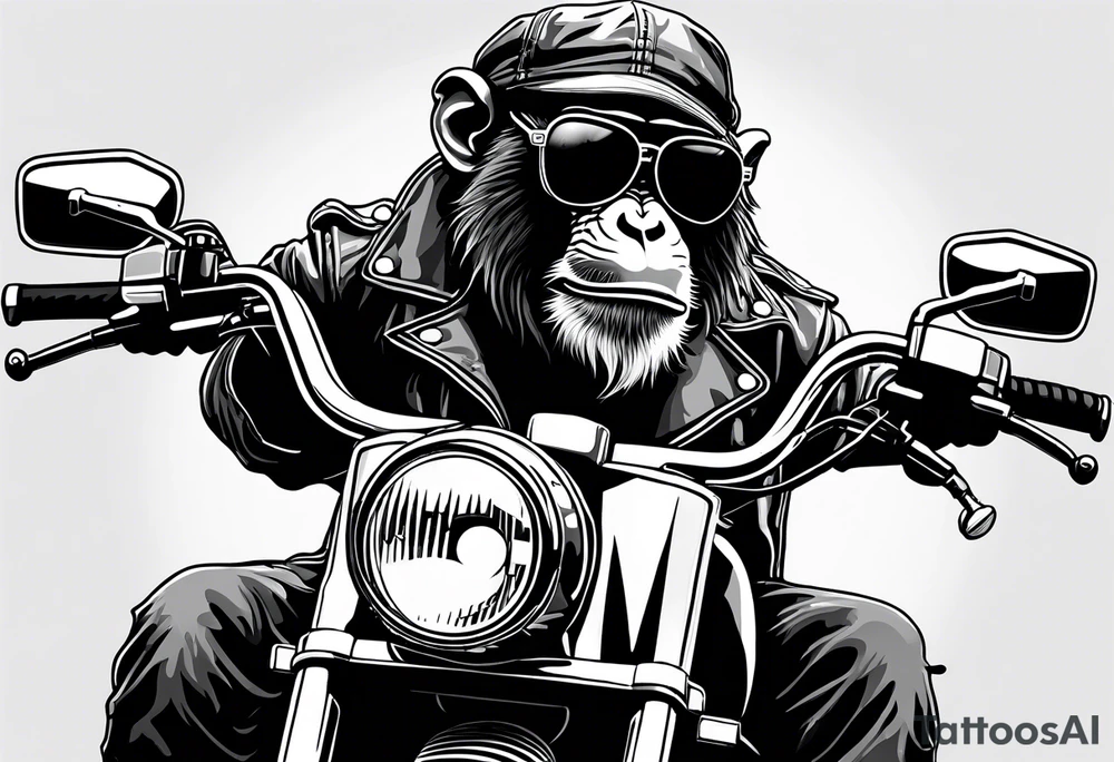 Monkey riding a chopper motorcycle with sunglasses on, a cigarette hanging out of his mouth tattoo idea