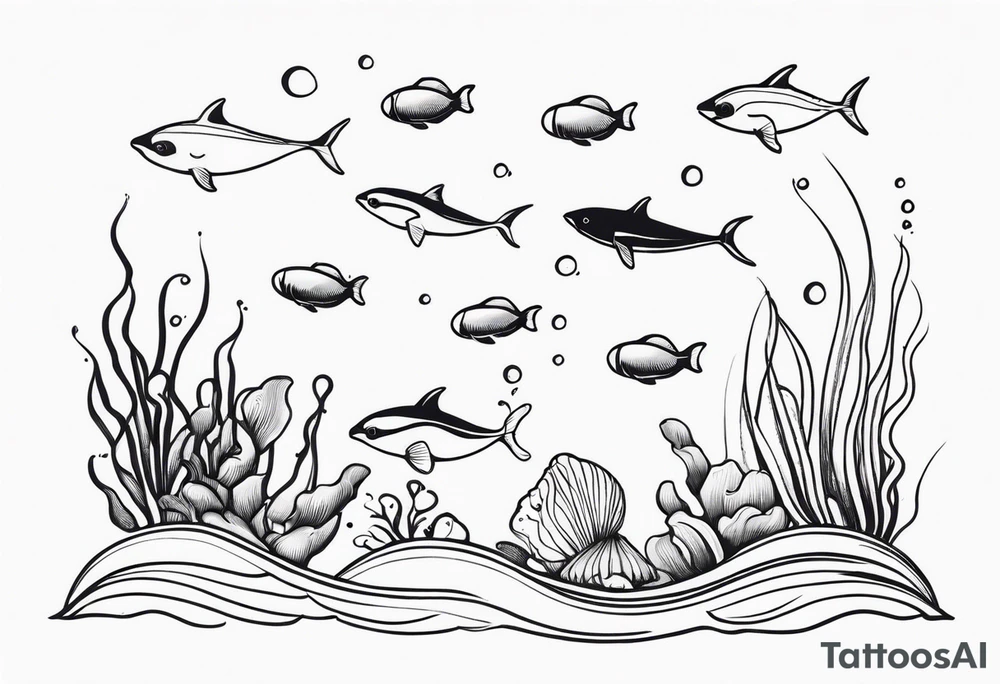 Small sea creatures in a line tattoo idea