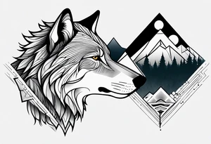 Mountains, wolf under tattoo idea