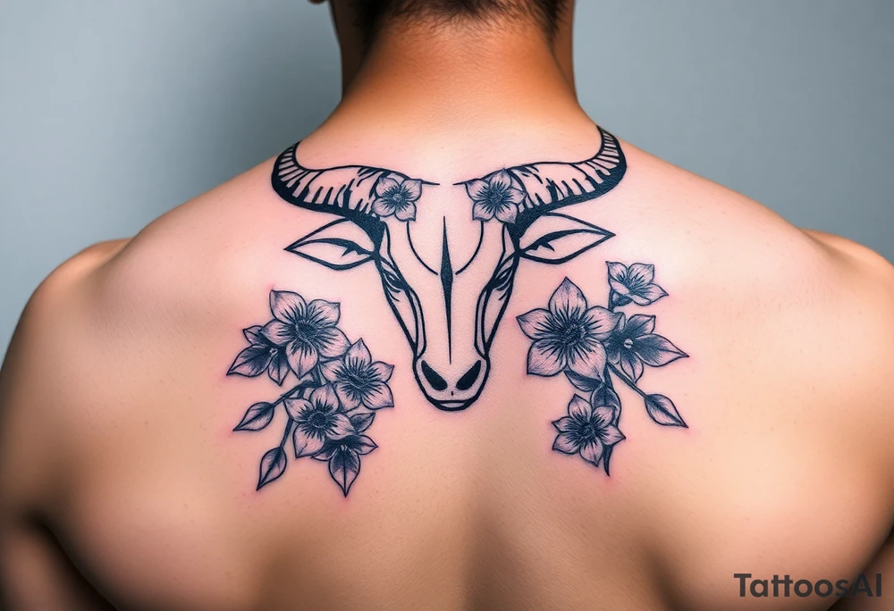 Taurus feminine with purple flowers tattoo idea