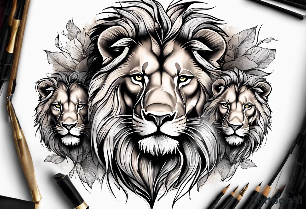 Father lion with two cub lions tattoo idea