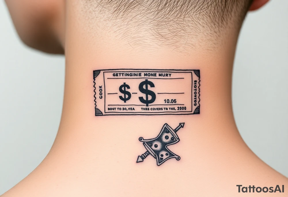 Ticket design with a getting money aura and a chosen money theme tattoo idea