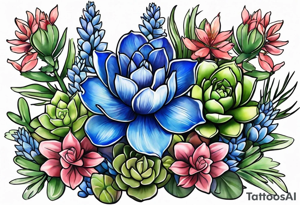 Bluebonnets with succulents tattoo idea
