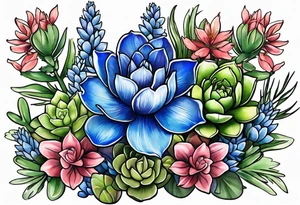 Bluebonnets with succulents tattoo idea
