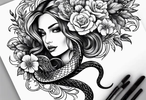 Snake and flowers tattoo idea
