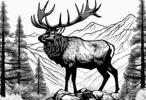 pine tree moutain elk sleeve tattoo idea