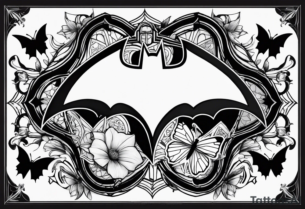 Batman symbol with butterflies and haha joker symbols tattoo idea