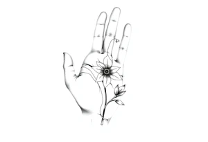 Baby hand print, Freya, 25.07.2024, larkspur flower tattoo idea