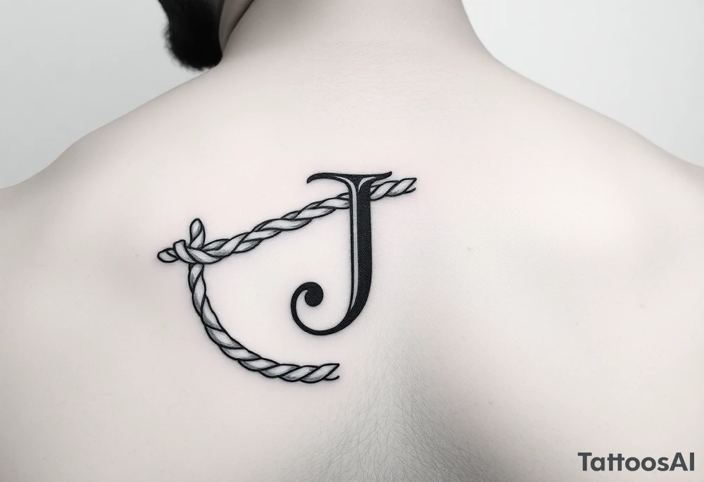 J initial made from rope tattoo idea