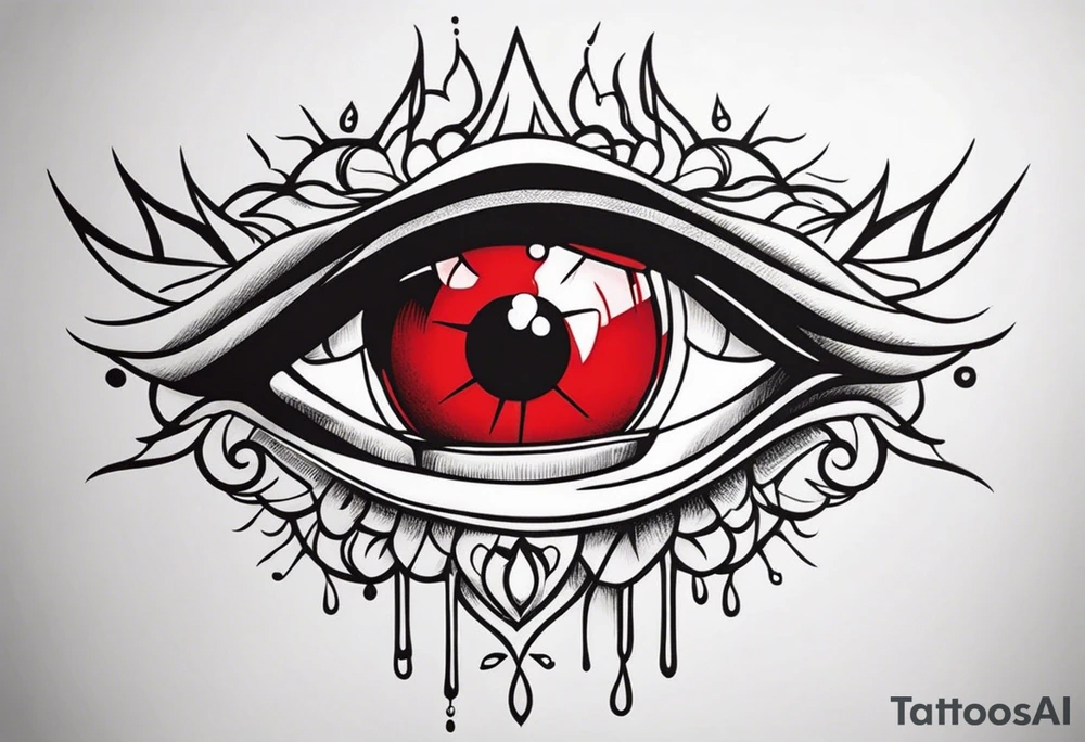 Bleeding tear overdraining to down from one red symmetrical
eye tattoo design tattoo idea