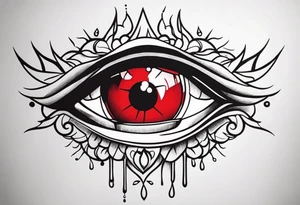 Bleeding tear overdraining to down from  one red symmetrical 
 eye tattoo design tattoo idea