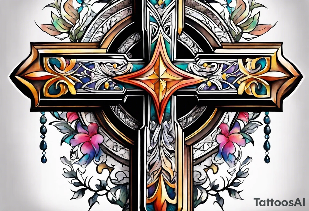 cross with watercolor backgound tattoo idea