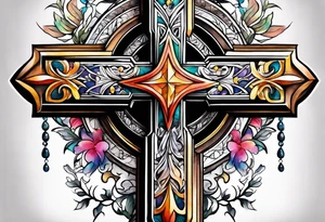 cross with watercolor backgound tattoo idea