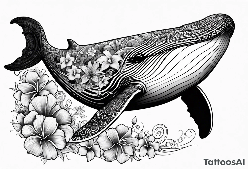 humpback whale Hawaiian flowers tattoo idea