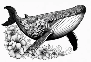 humpback whale Hawaiian flowers tattoo idea