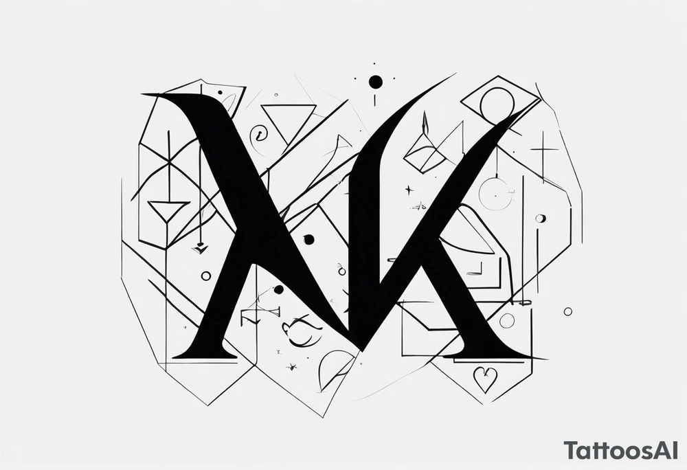 Generate small and minimalistic tattoo that includes the letters: A, K, E, O tattoo idea