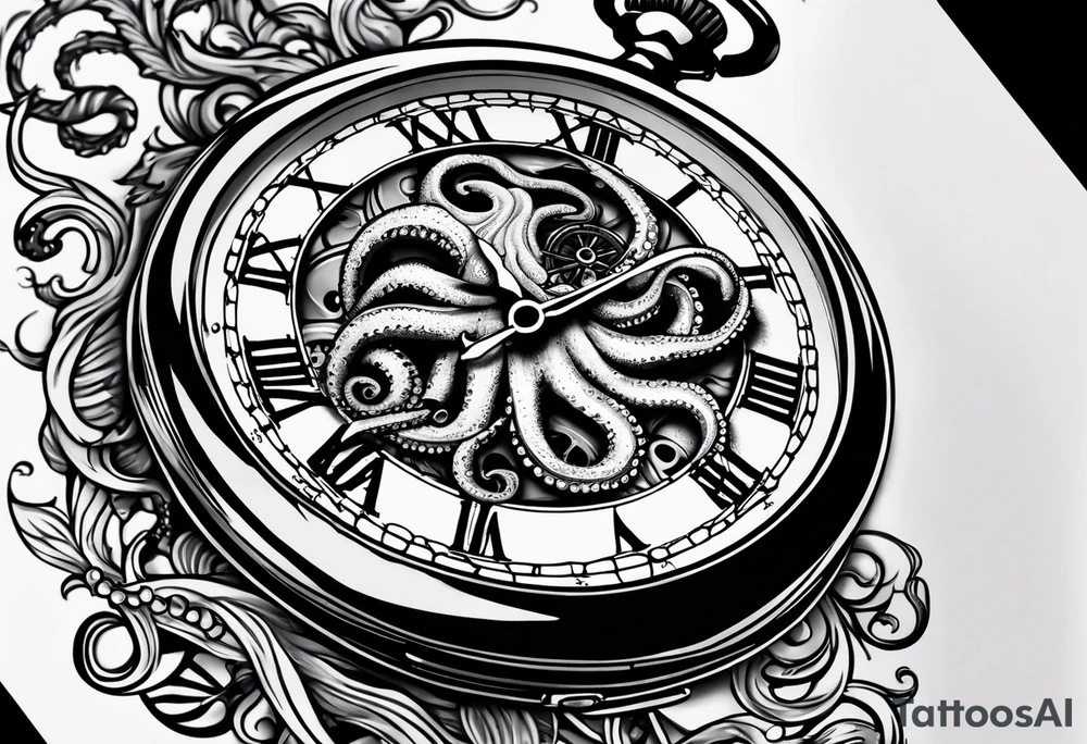 pocket watch being wrapped by an octopuse tattoo idea