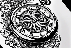 pocket watch being wrapped by an octopuse tattoo idea