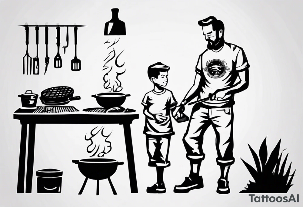 Father and son spending time grilling outside tattoo idea