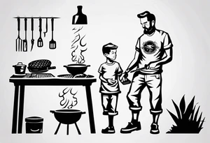 Father and son spending time grilling outside tattoo idea