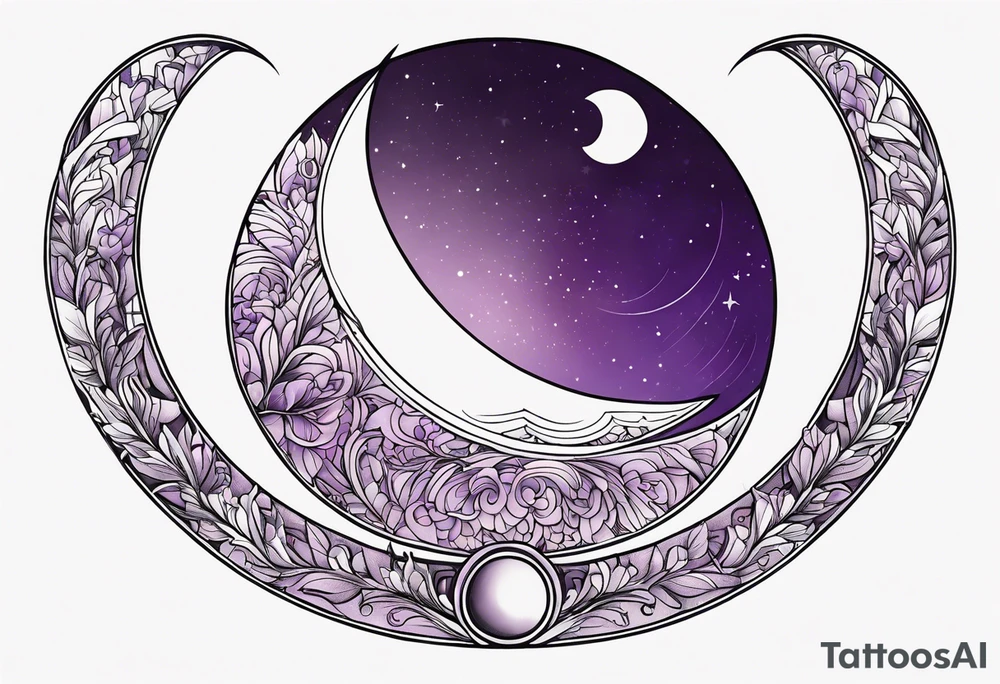 a crescent-shaped moon in amethyst tattoo idea