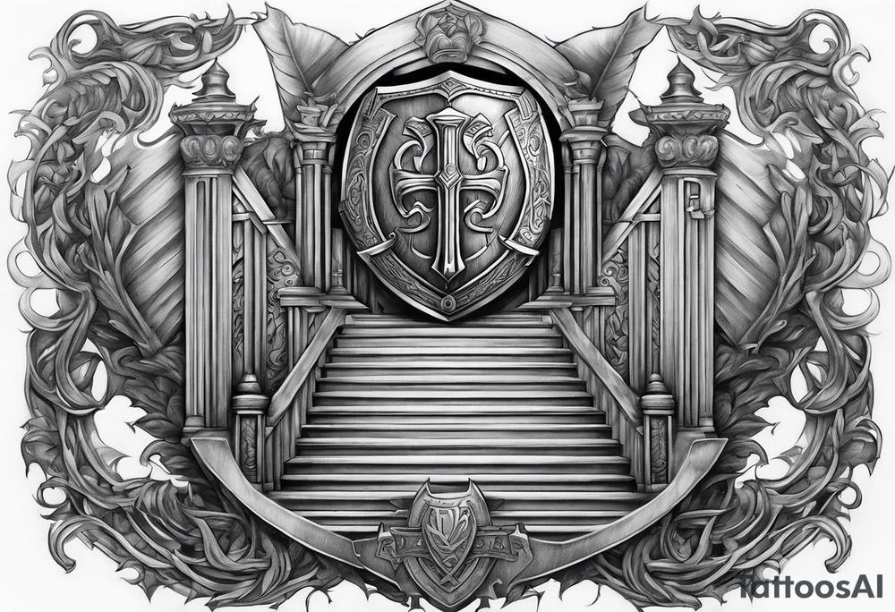 Valhalla shield sword  axe stairs tattoo idea