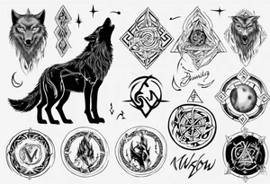 Wolf  howling with Norse symbols, a bit of Māori tattooing and my nanas name joy tattoo idea