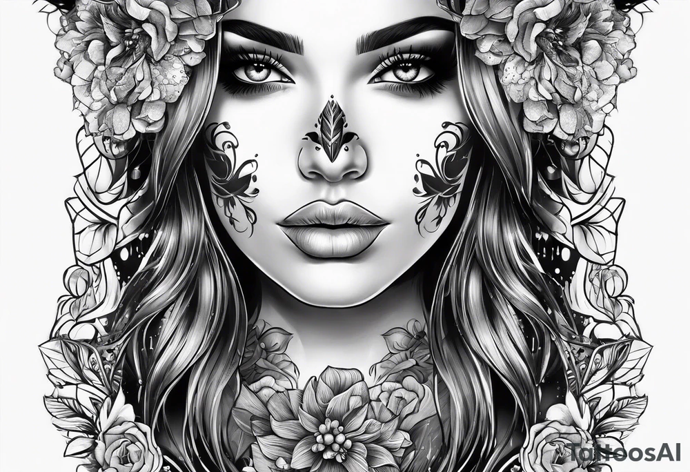 woman face with a skull tattoo idea