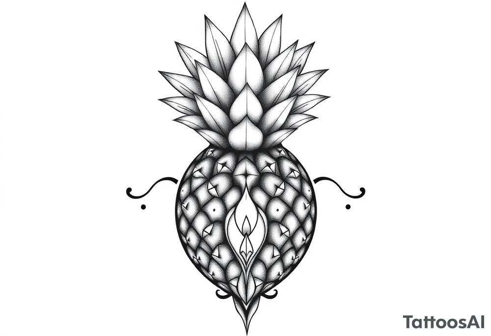 Bushy crown pineapple vagina,  design to go over vagina , erotic vagina  area design, anus to be at the bottom tattoo idea