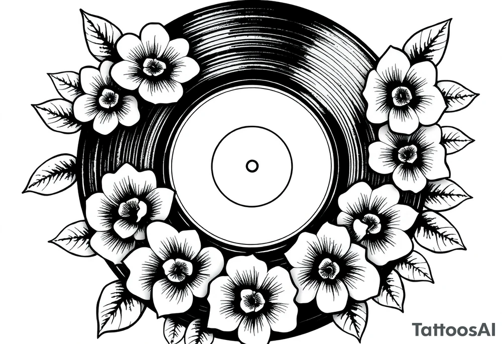 vinyl record surrounded by flowers tattoo idea vinyl record surrounded by flowers tattoo idea