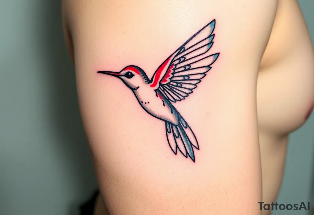 hummingbird with wings made of hieroglyphic symbols(only red , blue and black are possible colors) tattoo idea