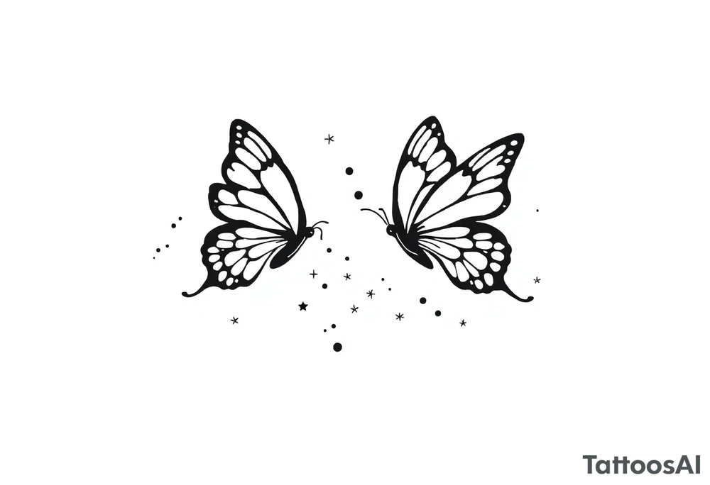 Simple outline of flying butterflies with lots of sparkles and bubbles tattoo idea