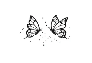 Simple outline of flying butterflies with lots of sparkles and bubbles tattoo idea