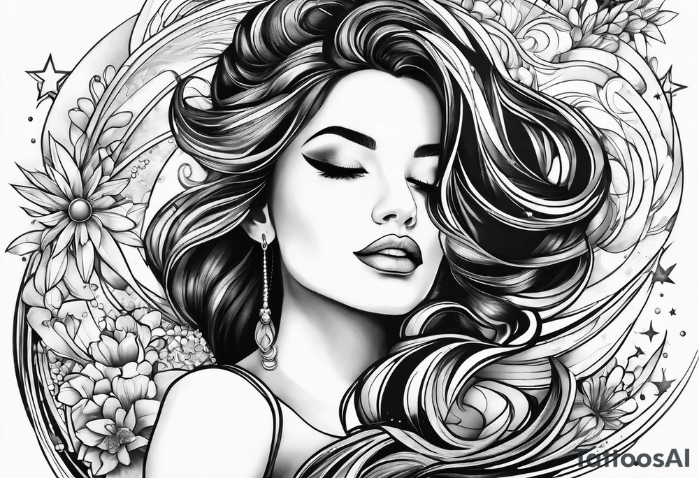 woman in pool reaching to stars tattoo idea