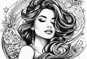 woman in pool reaching to stars tattoo idea