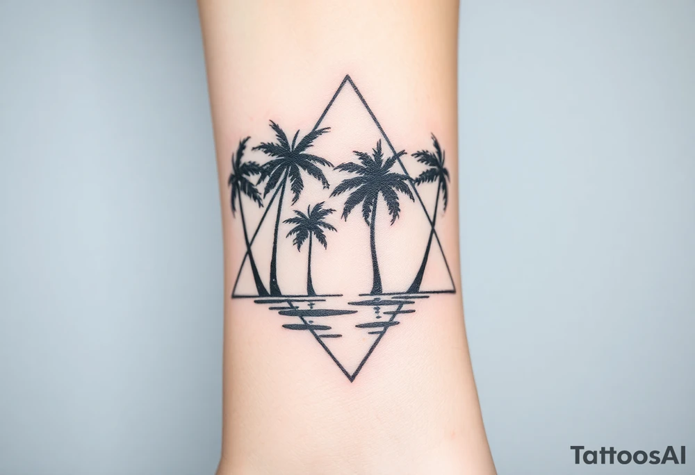 Palm trees silhouette, water, florida, all fit in a triangle tattoo idea