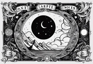 each phase of the moon in order under the moth, and the words "carpe noctem" above it in sans serif font tattoo idea