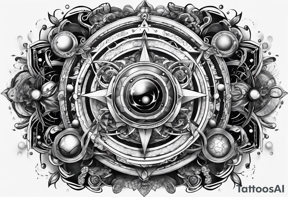 universe full of atoms and spiritual symbols tattoo idea