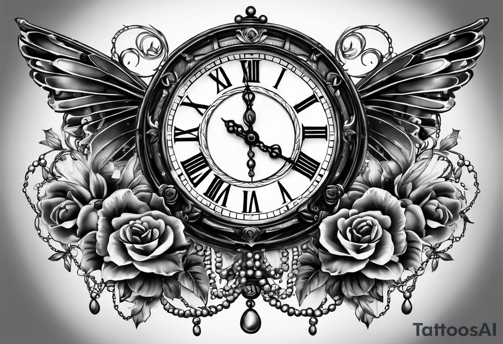 Past and present, timeless clock, rosary tattoo idea